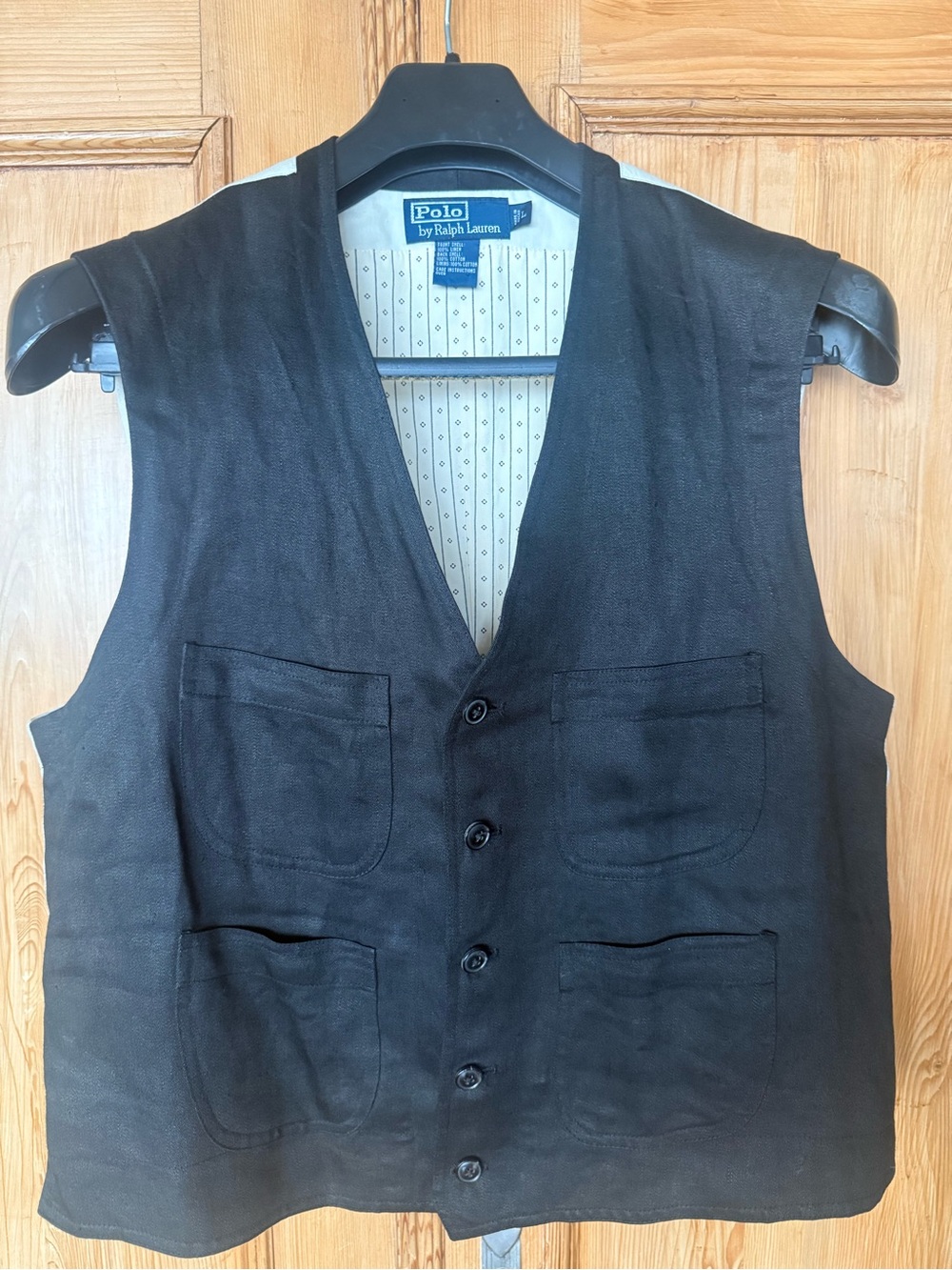 Vintage Polo Ralph Lauren Black Linen Men's Button Vest